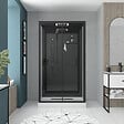 AURLANE - Cabine de douche Hydromassante 115x90x218 cm - Porte coulissante - Fonds & Profilés Noir Mat - vignette