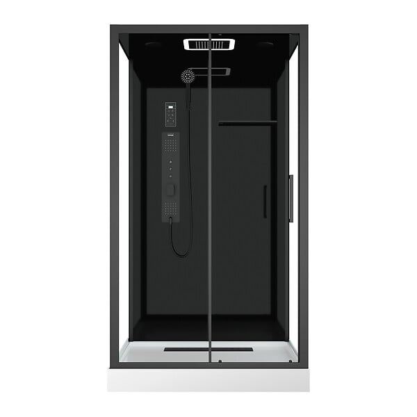 AURLANE - Cabine de douche Hydromassante 115x90x218 cm - Porte coulissante - Fonds & Profilés Noir Mat - large