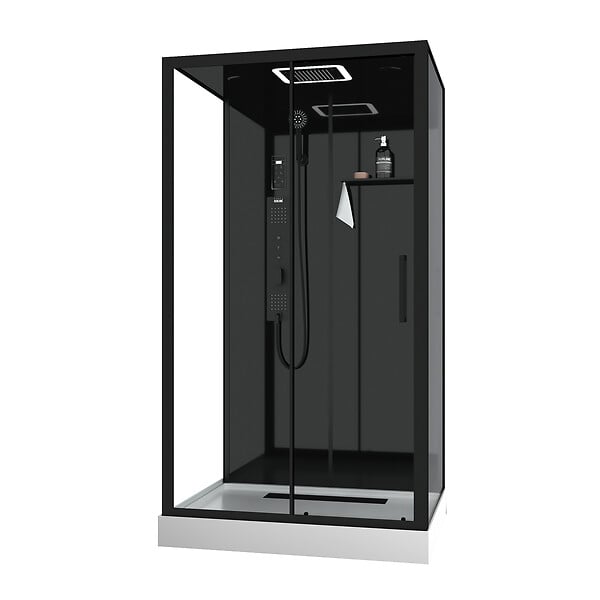 AURLANE - Cabine de douche Hydromassante 115x90x218 cm - Porte coulissante - Fonds & Profilés Noir Mat - large