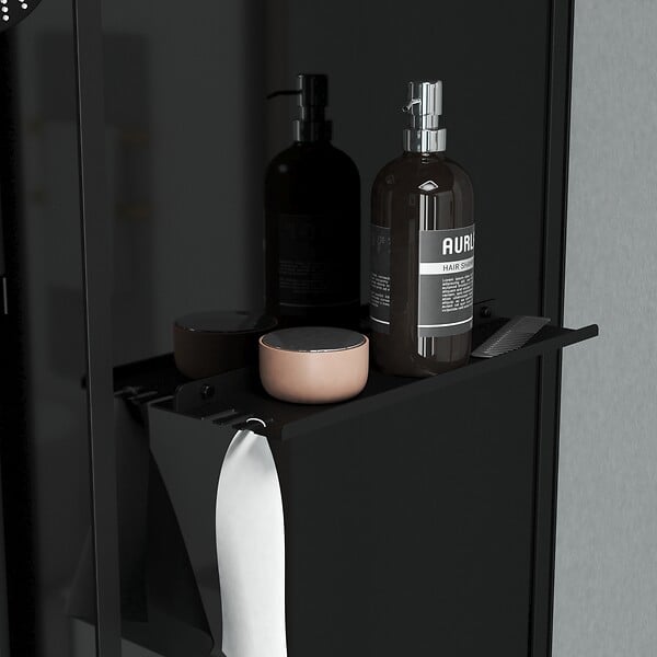 AURLANE - Cabine de douche Hydromassante 115x90x218 cm - Porte coulissante - Fonds & Profilés Noir Mat - large