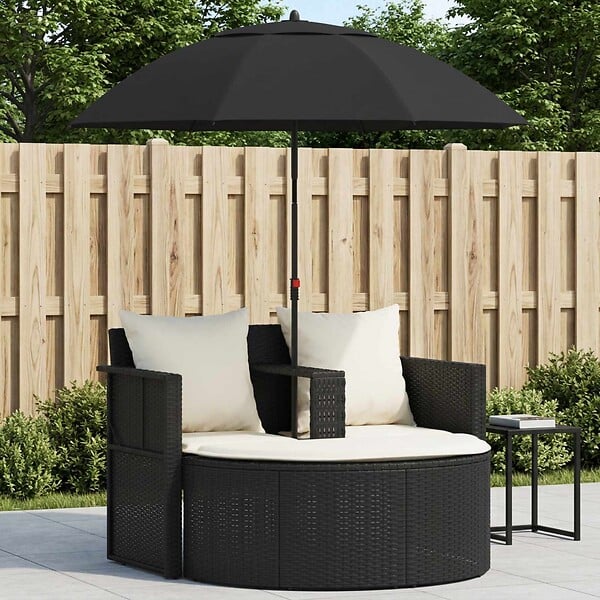 VIDAXL - vidaXL Lit de jardin avec parasol Noir Résine tressée - large