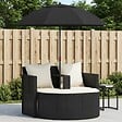 VIDAXL - vidaXL Lit de jardin avec parasol Noir Résine tressée - vignette