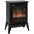 HOMCOM - Cheminée électrique poêle style rétro 1000-2000 W simulation flammes LED porte noir - vignette