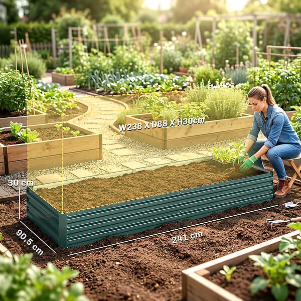 OUTSUNNY - Carré potager de jardin dim. 241L x 90l x 30H cm tôle d'acier ondulée vert foncé - large