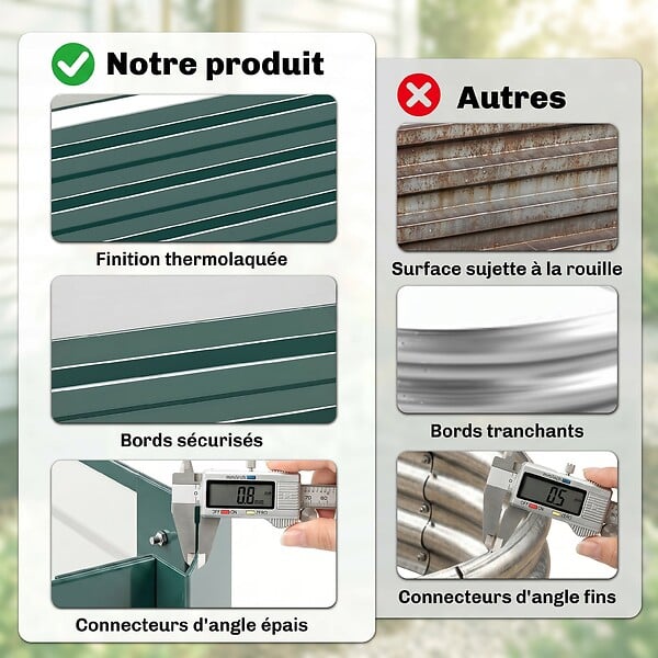 OUTSUNNY - Carré potager de jardin dim. 241L x 90l x 30H cm tôle d'acier ondulée vert foncé - large