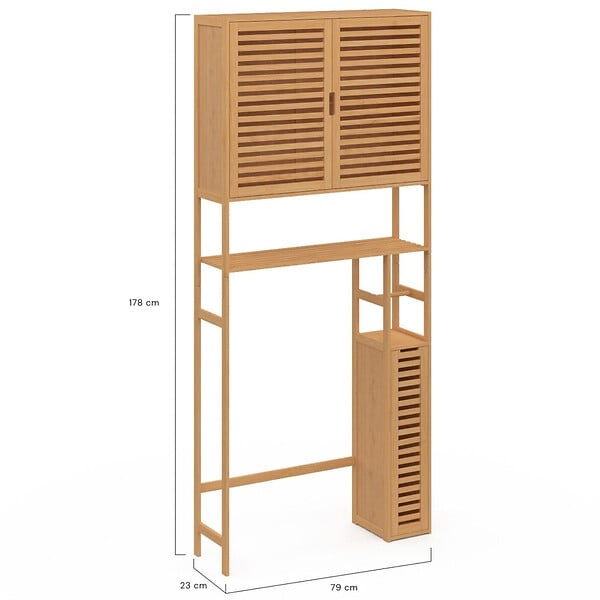 ID MARKET - Meuble WC 3 en 1 avec armoires de rangement bambou BEA - large