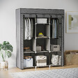 HOMCOM - Armoire penderie multi-rangement - 8 étagères, 2 barres - dim. 125L x 43l x 162,5H cm - acier noir non tissé gris - vignette