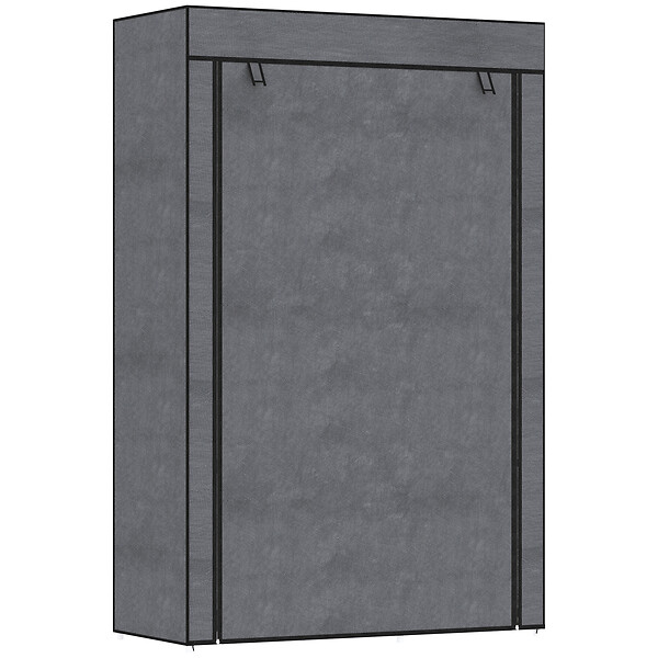 HOMCOM - Armoire penderie multi-rangement - 6 étagères, 1 barre - dim. 103L x 43l x 162,5H cm - acier noir non tissé gris - large