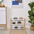 HOMCOM - Meuble à chaussures range-chaussures 3 niveaux MDF bambou blanc naturel - vignette