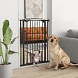 PAWHUT - Barrière de sécurité animaux - longueur réglable dim. 74-80 cm - porte double verrouillage, ouverture double sens, petite porte -sans perçage - acier plastique noir - vignette