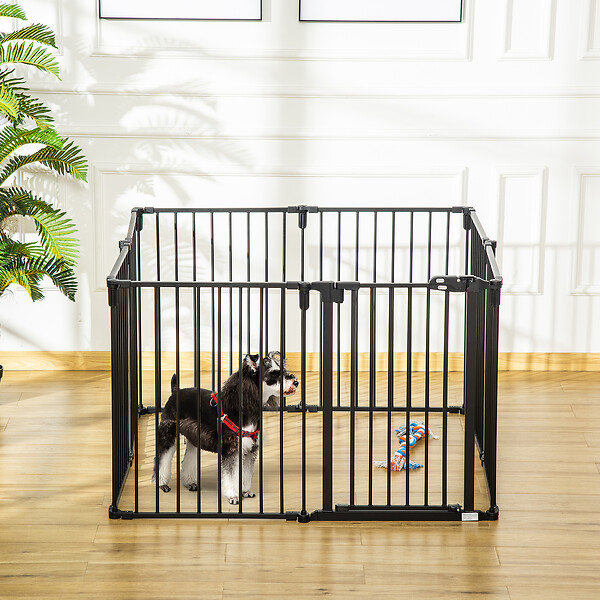 PAWHUT - Barrière de sécurité - parc enclos chien modulable pliable - porte verrouillable - 8 panneaux acier et PP - dim. 482,5L max. x 76H cm noir - large