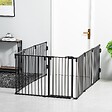 PAWHUT - Barrière de sécurité - parc enclos chien modulable pliable - porte verrouillable - 8 panneaux acier et PP - dim. 482,5L max. x 76H cm noir - vignette