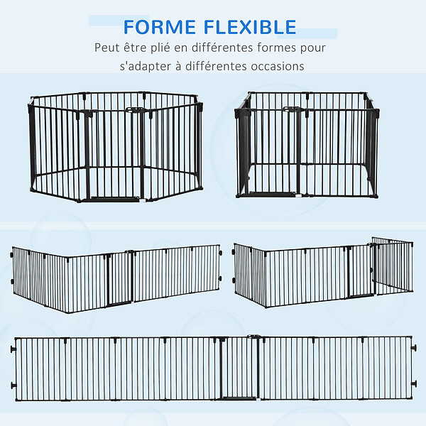 PAWHUT - Barrière de sécurité - parc enclos chien modulable pliable - porte verrouillable - 8 panneaux acier et PP - dim. 482,5L max. x 76H cm noir - large