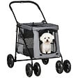PAWHUT - Poussette pliable pour chien chat 4 roues 3 pochettes rangement coussin acier oxford gris - vignette