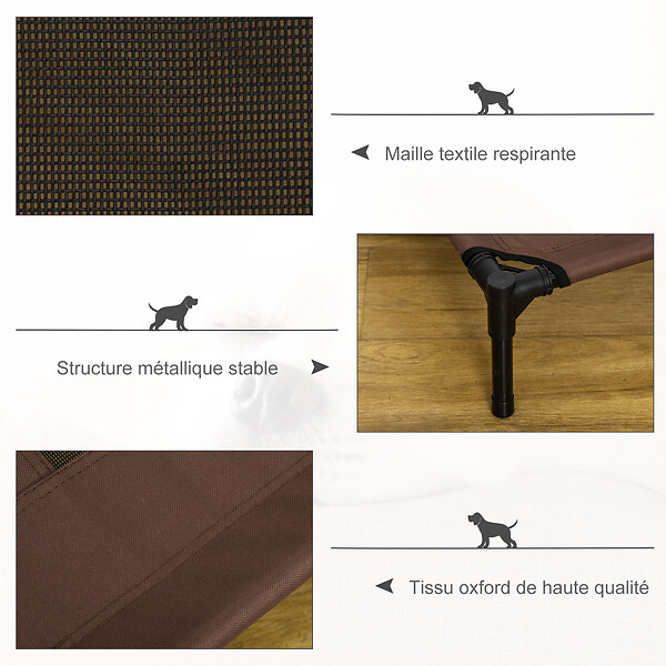 PAWHUT - Lit sur pieds pour chien chat lit de camp animal lit surélevé Oxford textilène micro-perforé dim. 92L x 76l x 18H cm marron - large