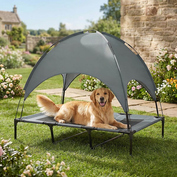 PAWHUT - Lit pour chien chat sur pied velum anti-UV tissu Oxford micro-perforé sac transport inclus gris - large
