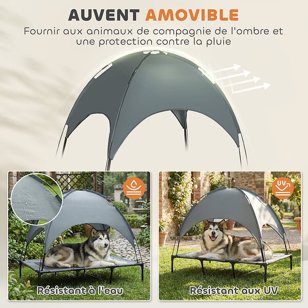 PAWHUT - Lit pour chien chat sur pied velum anti-UV tissu Oxford micro-perforé sac transport inclus gris - large