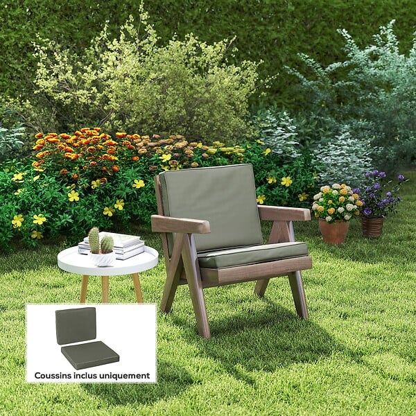 OUTSUNNY - Coussins de fauteuil de jardin zippés déhoussables - galettes de chaise de jardin - épais rembourrage 7 cm - polyester haute densité gris - large
