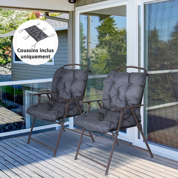 OUTSUNNY - Lot de 2 coussins matelas assise dossier 2 en 1 pour chaise fauteuil grand confort 98L x 50l x 8H cm gris - large