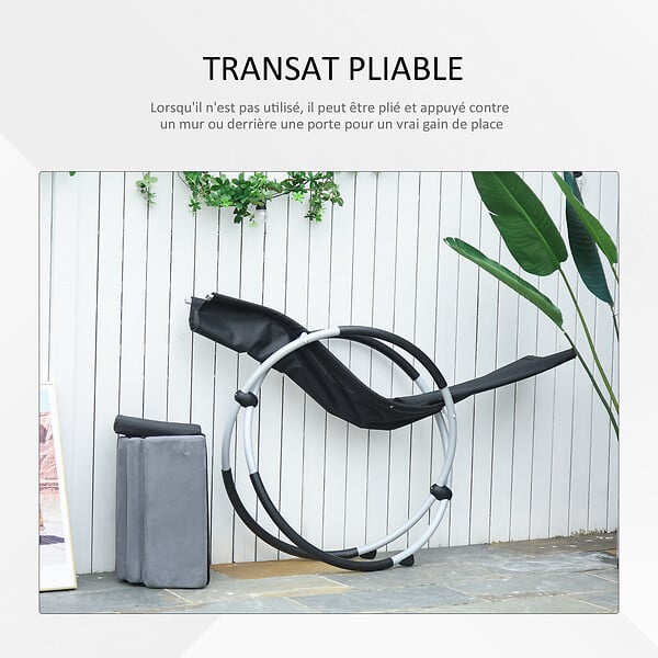 OUTSUNNY - Chaise longue à bascule pliable rocking chair design contemporain avec matelas revêtement aspect daim métal textilène gris noir - large