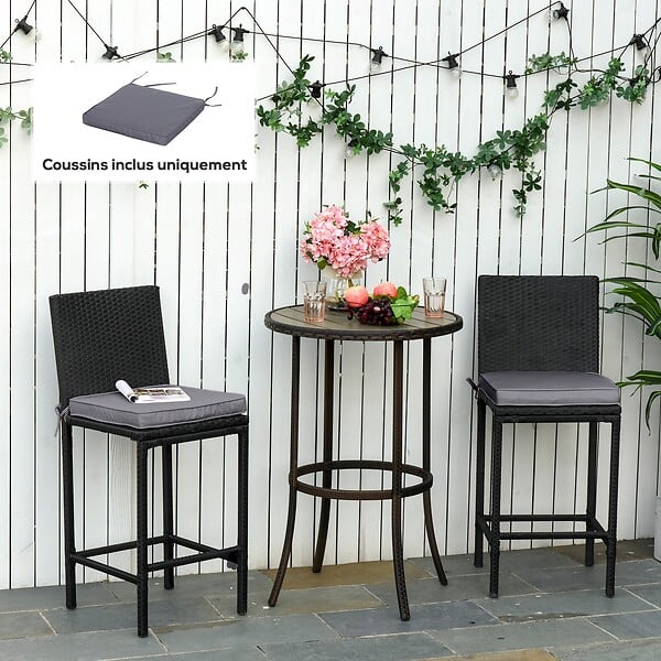 OUTSUNNY - Lot de 2 coussins d'assise carrés chaises fauteuils tabourets - coussins déhoussables zippés avec cordons d'attache - dim. 45L x 45l cm ép. 5 cm - polyester gris - large