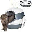 PAWHUT - Maison de toilette pliable - bac à litière chat avec porte battante, pelle et filtre inclus - ABS PP blanc gris - vignette