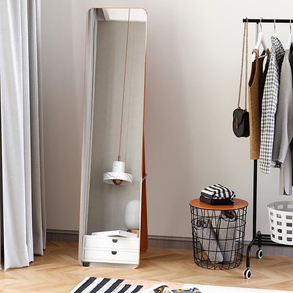 HOMCOM - Miroir sur pied et mural rectangulaire dim. 37L x 43l x 156H cm verre MDF aspect noyer clair - large
