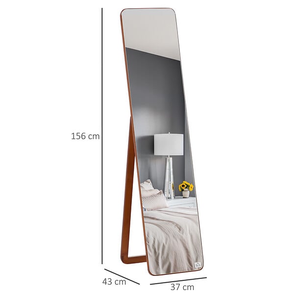 HOMCOM - Miroir sur pied et mural rectangulaire dim. 37L x 43l x 156H cm verre MDF aspect noyer clair - large