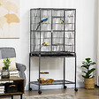 PAWHUT - Cage à oiseaux portable avec 4 mangeoires et 4 perchoirs pratique 81 x 48 x 162 cm noir et gris - vignette