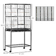 PAWHUT - Cage à oiseaux portable avec 4 mangeoires et 4 perchoirs pratique 81 x 48 x 162 cm noir et gris - vignette