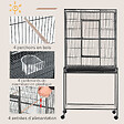 PAWHUT - Cage à oiseaux portable avec 4 mangeoires et 4 perchoirs pratique 81 x 48 x 162 cm noir et gris - vignette