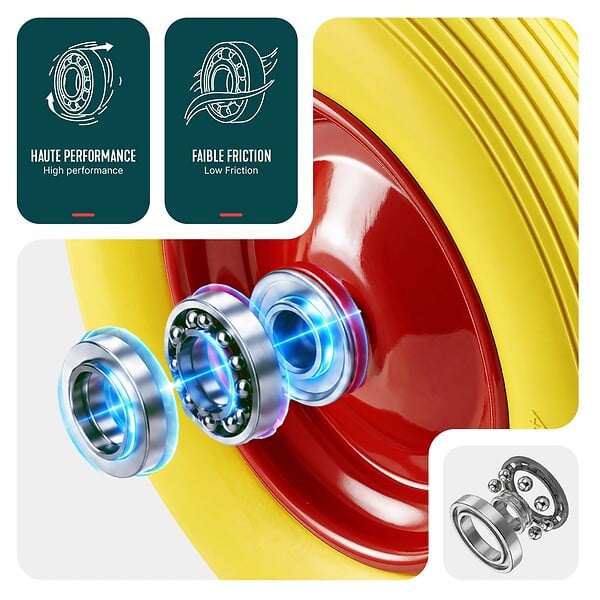 VOUNOT - Lot de 4 Roue increvable 4.80/4.00-8 en PU pour brouette diable alesage 20mm 392x92 mm Jaune - large