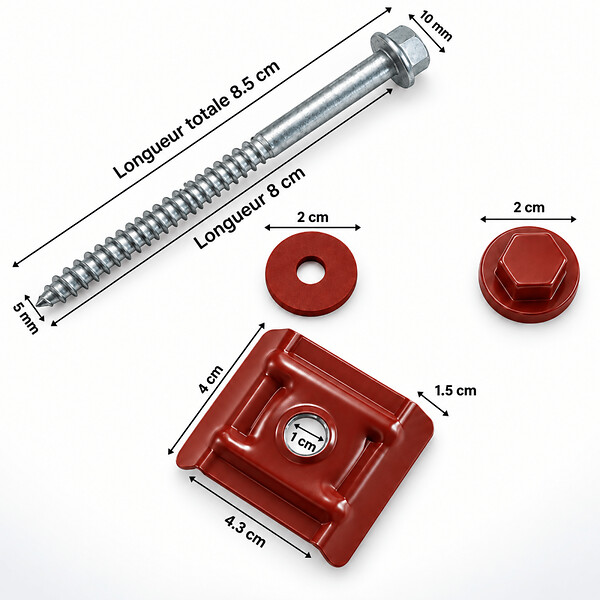 MCCOVER - Kit 50 fixations pour plaque acier nervurée 900/25 Rouge 8012, Unités - 50 pièces - large