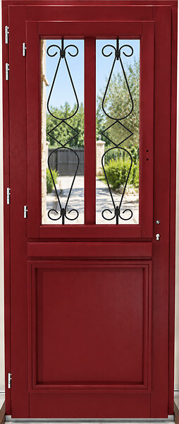 GD MENUISERIES - Porte d'entrée Bois Vitrée Barbara rouge, H215 x L90 cm Côte Tableau p.Droit, (Poignee, Barillet) - large