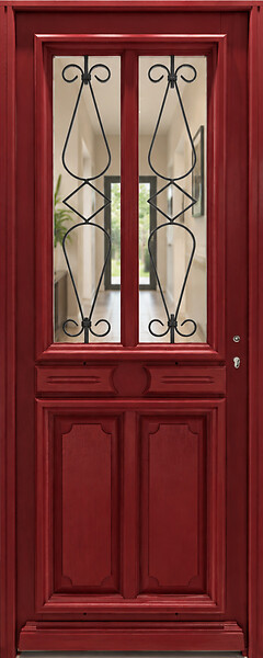 GD MENUISERIES - Porte d'entrée Bois Vitrée Barbara rouge, H215 x L90 cm Côte Tableau p.Gauche (Poignee, Barillet) - large