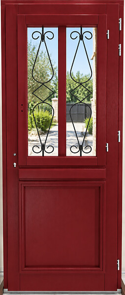 GD MENUISERIES - Porte d'entrée Bois Vitrée Barbara rouge, H215 x L90 cm Côte Tableau p.Gauche (Poignee, Barillet) - large