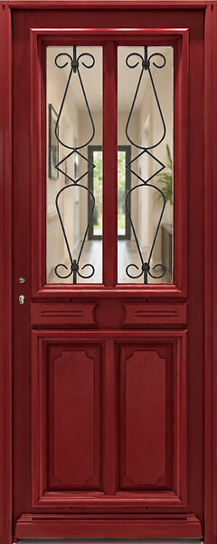 GD MENUISERIES - Porte d'entrée Bois Vitrée Barbara rouge, H215 x L90 cm Côte Tableau p.Droit (Poignee, Barillet) - large