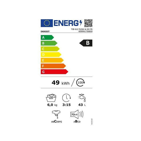 INDESIT - Lave-linge Top 6kg 1200 Tours/min - TIB612PUSH&GOFR - large