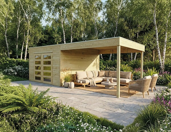SOLID - Abri de jardin Tarento S8742-1 - Bois autoclave - Intérieur : 8,01 m² - L.589,2xH.224,4xP.290,8cm - large