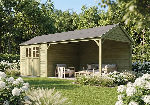 SOLID - Abri de jardin Cambrai S8782-1 - Bois autoclave - Intérieur : 8,07 m² - L.703,7xP.317,9xH.289,1cm - large