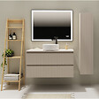 PLANETE BAIN - Meuble salle de bain strié 100 cm pour vasque à poser - Beige cachemire mat - A suspendre - Karaib 2 - vignette