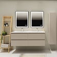 PLANETE BAIN - Meuble salle de bain 140 cm - Double vasque Solid surface - Beige cachemire mat - A suspendre - Karaib 2 - vignette