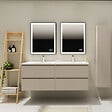 PLANETE BAIN - Meuble salle de bain strié 140 cm - Double vasque Solid surface - Beige cachemire mat - A suspendre - Karaib 2 - vignette