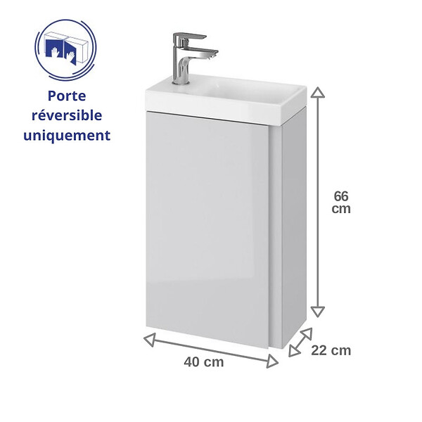 CERSANIT - Meuble lave-mains 40x22 cm-Gain de place-Gris Clair - large