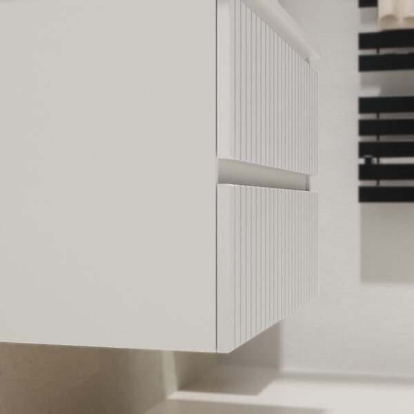 PLANETE BAIN - Meuble salle de bain strié 60 cm pour vasque à poser - Blanc mat - A suspendre - Karaib 2 - large