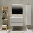 PLANETE BAIN - Meuble salle de bain strié 80 cm - Plan vasque céramique - Blanc mat - A suspendre - Karaib 2 - vignette