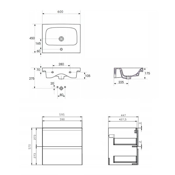 CERSANIT - Meuble de salle de bain-60x45cm-Blanc-Moduo - large