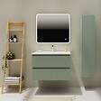 PLANETE BAIN - Meuble salle de bain strié 80 cm - Plan vasque céramique - Vert mat - A suspendre - Karaib 2 - vignette