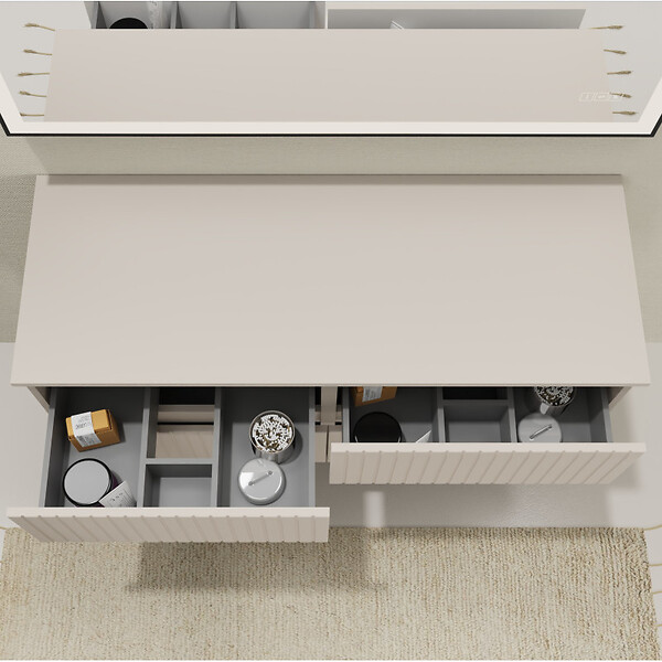 PLANETE BAIN - Meuble salle de bain strié 120 cm pour vasque à poser - Beige cachemire mat - A suspendre - Karaib 2 - large