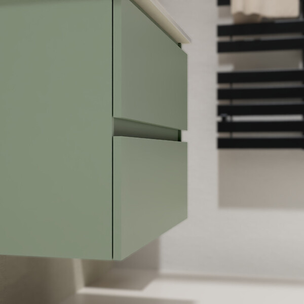 PLANETE BAIN - Meuble salle de bain 70 cm - Plan vasque Solid surface - Vert mat - A suspendre - Karaib 2 - large